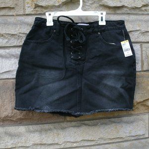 Charcoal Black Denim Lace Up Mini Skirt brand new